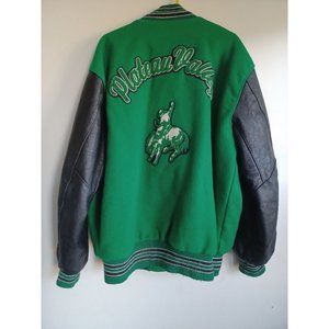 2009 Green Letter Jacket Men's 3XL Long Lined Wool Black Leather Sleeves Big & T